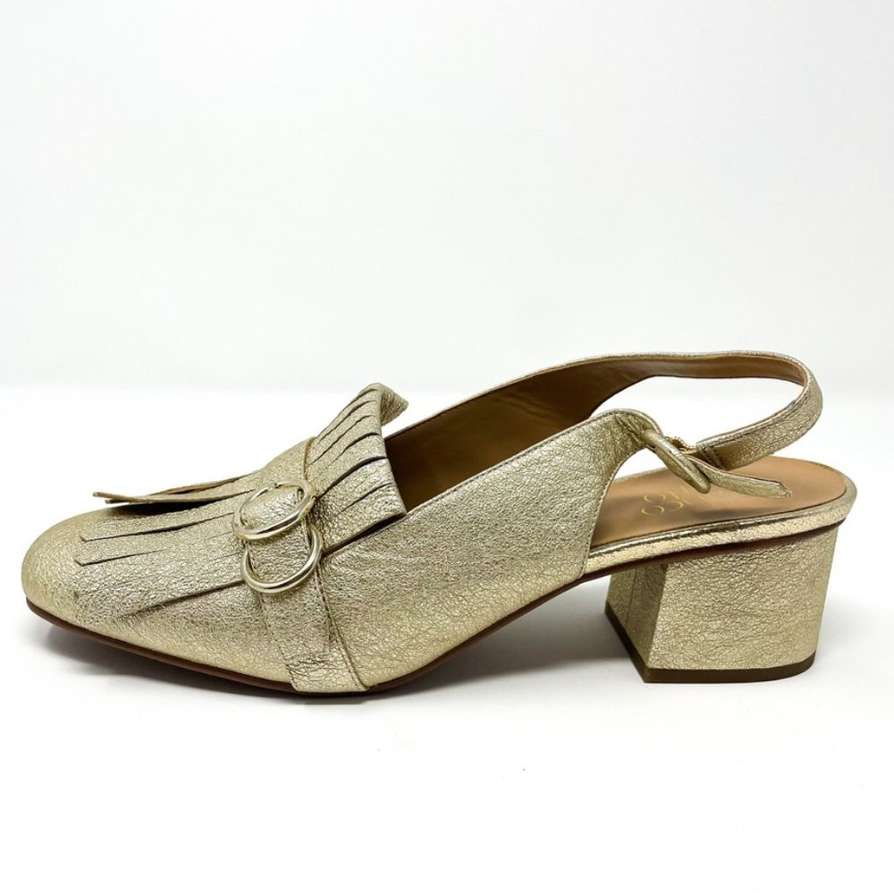 Franco Sarto Lauryn Platino Leather Metallic Gold Heel Shoes Sz 12